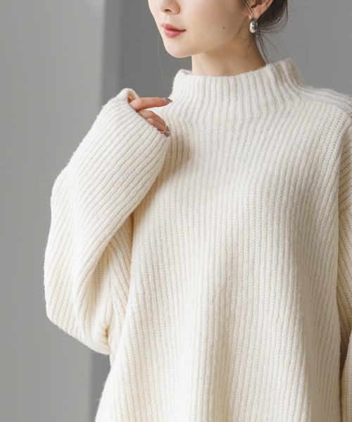 ニット mini boucle 片畦フリンジプルオーバー レディース : 86182759 