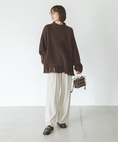 ニット mini boucle 片畦フリンジプルオーバー レディース : 86182759 