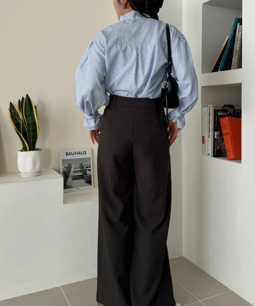 efill ブラウス シャツ バルーン袖 の ストライプシャツ レディース