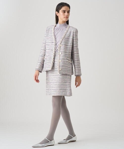 ANAYI アナイ　タグ付き　ノーカラージャケット　ワンピース　セットアップ セール】ストレッチクロスベルト付き ジャケット（ノーカラー