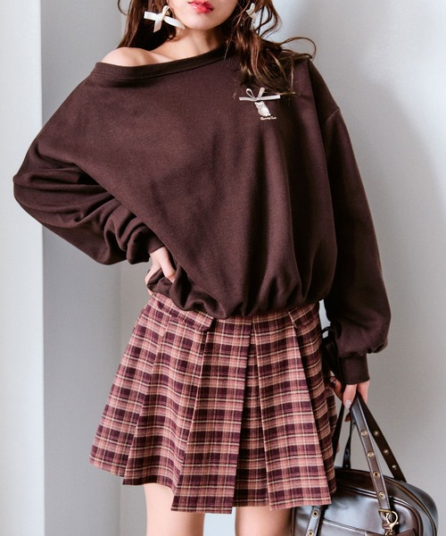 OLIVE des スカート 合皮ベルト付フラッププリーツスカート