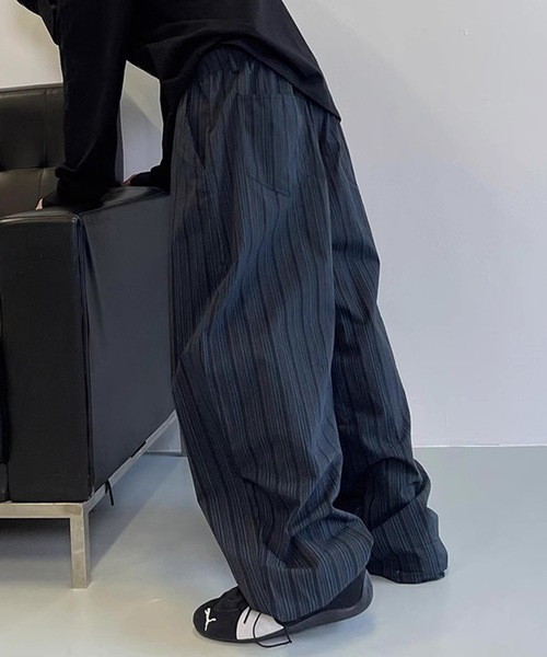 B.R.U パンツ マルチストライプワイドリラックスパンツ メンズ