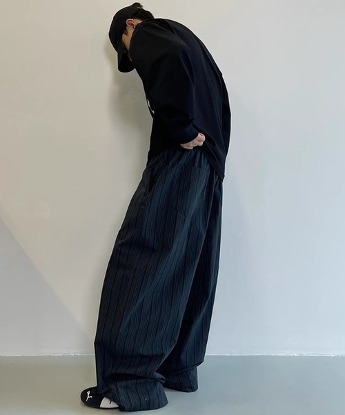 B.R.U ワイドパンツ パンツ マルチストライプワイドリラックスパンツ