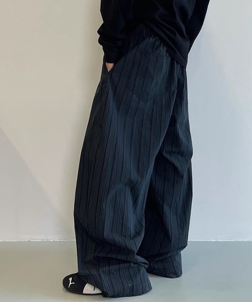 B.R.U パンツ マルチストライプワイドリラックスパンツ メンズ