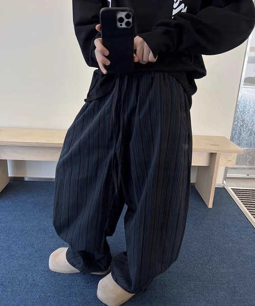 B.R.U ワイドパンツ パンツ マルチストライプワイドリラックスパンツ