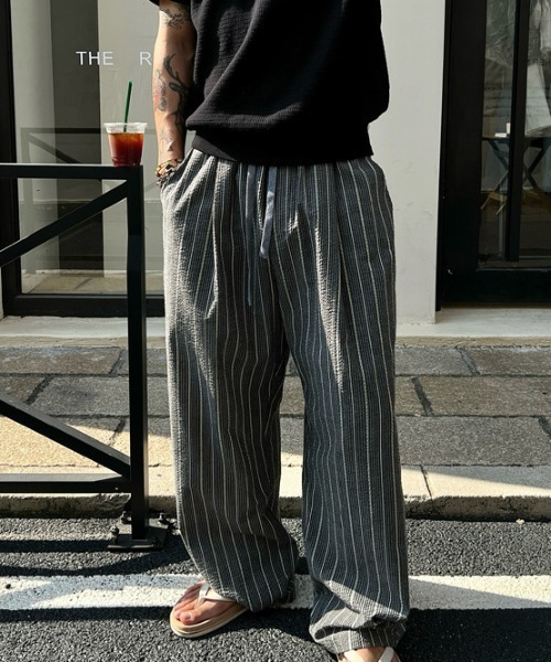 B.R.U ワイドパンツ パンツ マルチストライプワイドリラックスパンツ