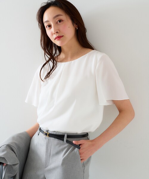 未使用 UNTITLED 25SS フロントタックブラウス 5L 48 ホワイト SUIT SQUARE 【スーツスクエア】レディース トップス フロント