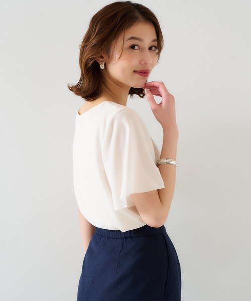 未使用 UNTITLED 25SS フロントタックブラウス 5L 48 ホワイト SUIT SQUARE 【スーツスクエア】レディース トップス フロント