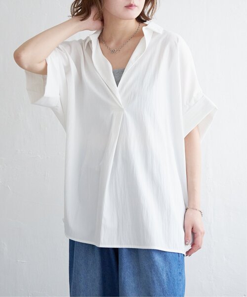 美品 MICA&DEAL スキッパーシャツ ドルマン ブラウス 白 リネン 麻 マイカアンドディール スキッパードルマンシャツ ブラウス 白 F