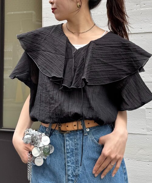 ブラウス シャツ choker ruffle sheer blouse / チョーカーラッフルシアーブラウス レディース CIAOPANIC TYPY ブラウス シャツ シアーラッフル襟ブラウス