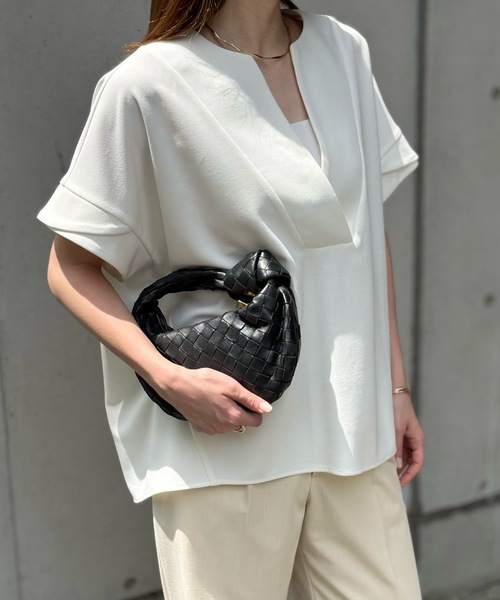 tシャツ カットジョーゼットキーネックオーバープルオーバー レディース