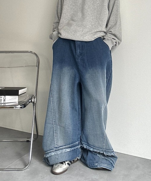 BABYLONE リメイクデニムパンツ　裾フリンジ 裾フリンジカーブデニムパンツ - パンツ通販 | 人気レディース