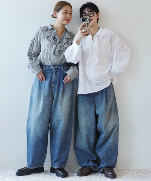 journal standard luxe タフタフリルプルオーバー　ネイビー タフタフリルプルオーバー（スウェット）｜journal standard