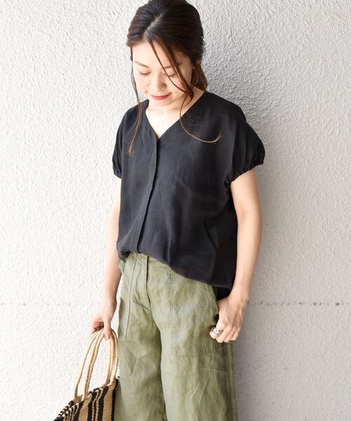 「liflattie ships」 半袖ブラウス SMALL ライトグリーン レディース_画像7