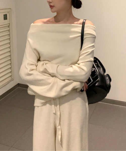 トレーナー スウェット オフショルダープルオーバー＋パンツスウェット