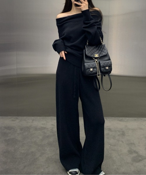 トレーナー スウェット オフショルダープルオーバー＋パンツスウェット