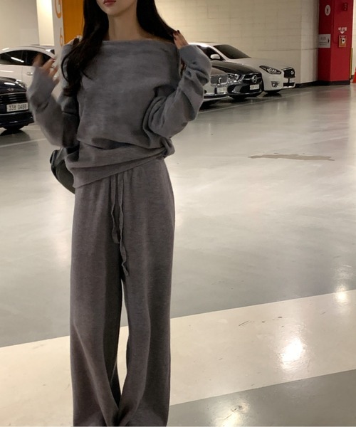 トレーナー スウェット オフショルダープルオーバー＋パンツスウェット