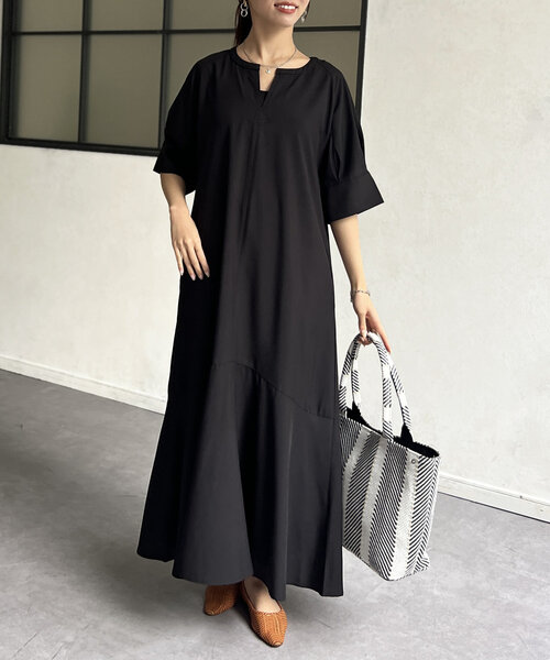 「Chez toi」 7分袖ワンピース FREE ブラック レディース_画像3