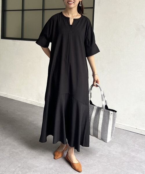 「Chez toi」 7分袖ワンピース FREE ブラック レディース_画像5