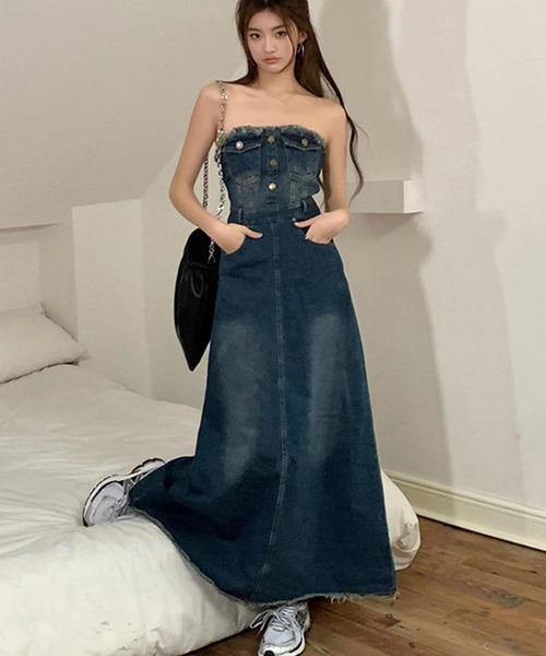 「meJane」 キャミソールワンピース M インディゴブルー レディース_画像2