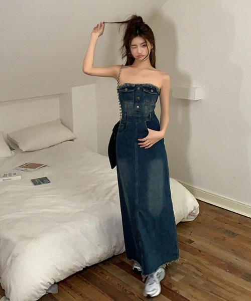 「meJane」 キャミソールワンピース M インディゴブルー レディース_画像3