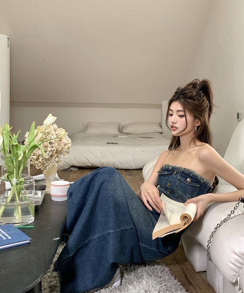 「meJane」 キャミソールワンピース M インディゴブルー レディース_画像9