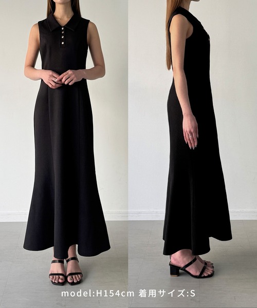 Louere（ルエレ） ワンピース 金ボタン襟付きノースリツイード