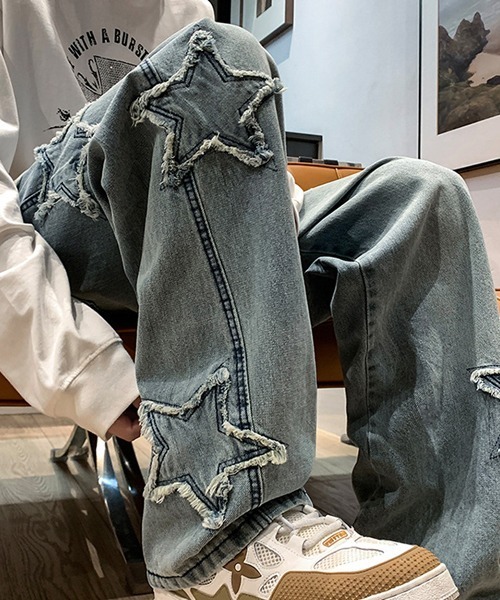 Ressaca（レサーカ） ワイドパンツ ジーンズ ルーズシルエットスター 