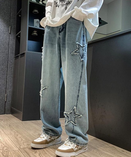 Ressaca（レサーカ） ワイドパンツ ジーンズ ルーズシルエットスター 