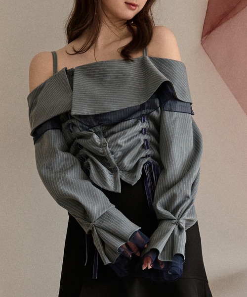 mideal（マイディール） ブラウス シャツ frill offshoulder stitch 