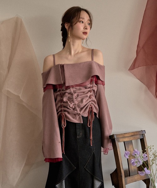 mideal（マイディール） ブラウス シャツ frill offshoulder stitch