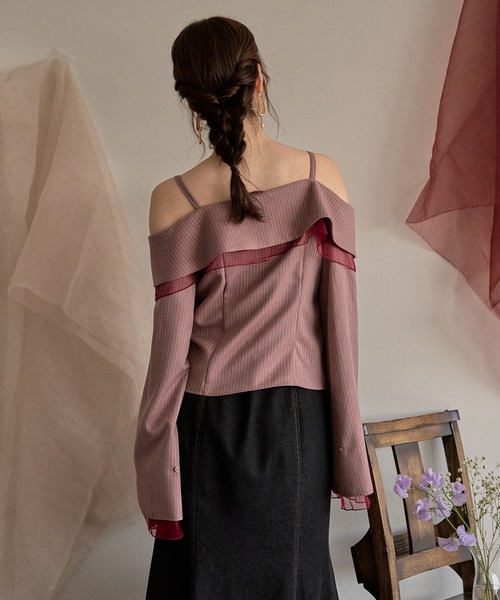 mideal（マイディール） ブラウス シャツ frill offshoulder stitch