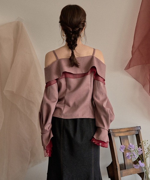 mideal（マイディール） ブラウス シャツ frill offshoulder stitch