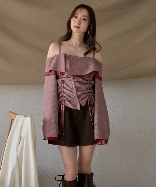 mideal（マイディール） ブラウス シャツ frill offshoulder stitch