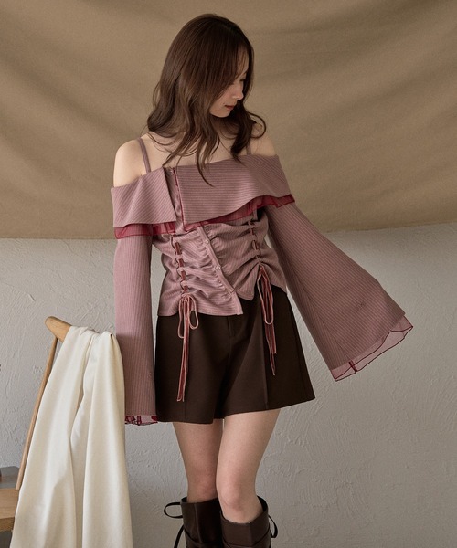 mideal（マイディール） ブラウス シャツ frill offshoulder stitch