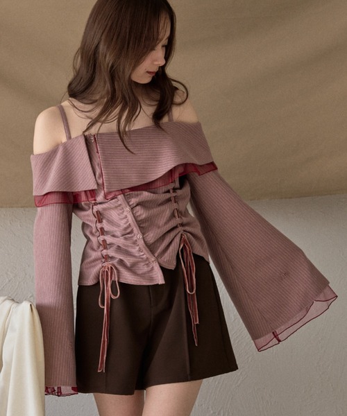 mideal（マイディール） ブラウス シャツ frill offshoulder stitch