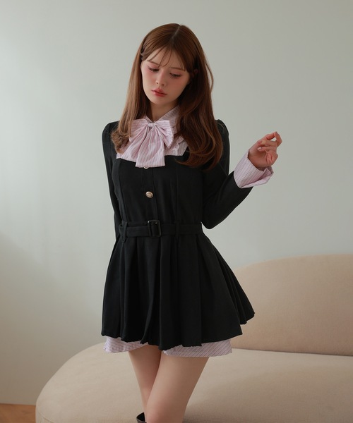 M DOLLY ワンピース front ribbon risa mini dress/フロントリボンリサ