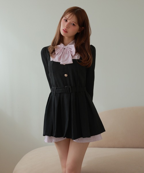 M DOLLY ワンピース front ribbon risa mini dress/フロントリボンリサ