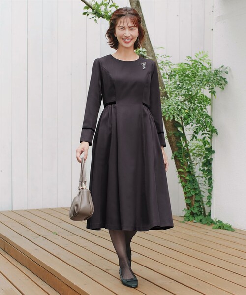 「Tiaclasse」 長袖ワンピース M チャコールグレー レディース_画像3