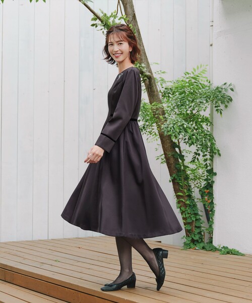 「Tiaclasse」 長袖ワンピース M チャコールグレー レディース_画像4