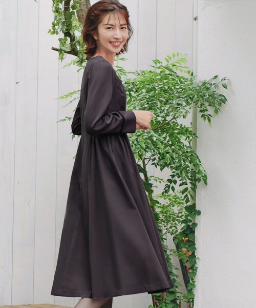 「Tiaclasse」 長袖ワンピース M チャコールグレー レディース_画像6
