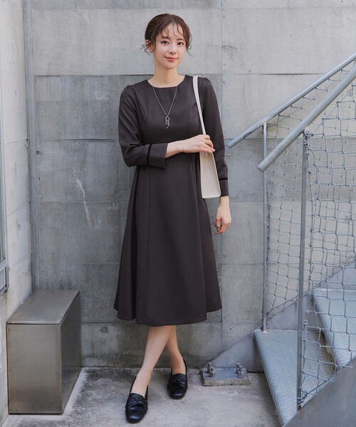 「Tiaclasse」 長袖ワンピース M チャコールグレー レディース_画像7