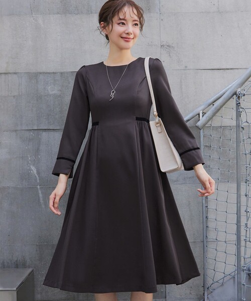 「Tiaclasse」 長袖ワンピース M チャコールグレー レディース_画像8