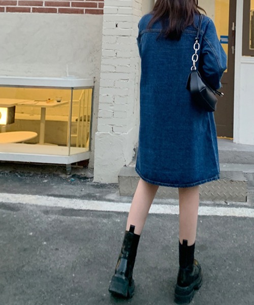 「meJane」 長袖ワンピース L ライトインディゴブルー レディース_画像3