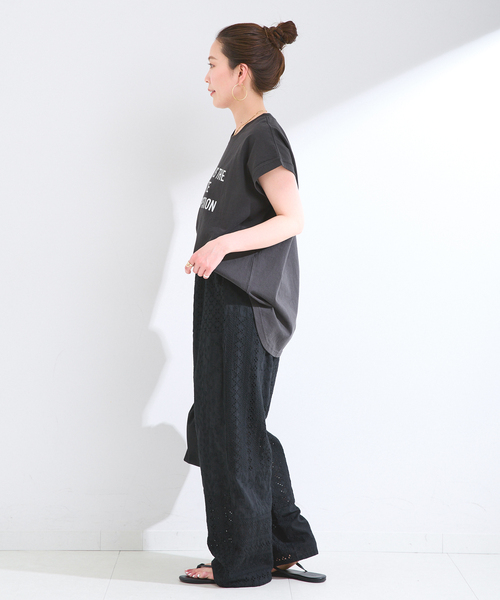 ワイドパンツ パンツ 手洗い可 / レースパッチワークパンツ レディースの画像
