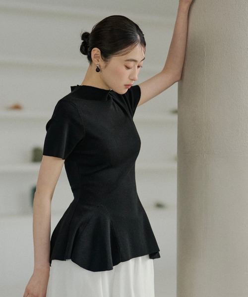 ニット セーター bottle neck peplum knit tops /ボトルネックペプラム