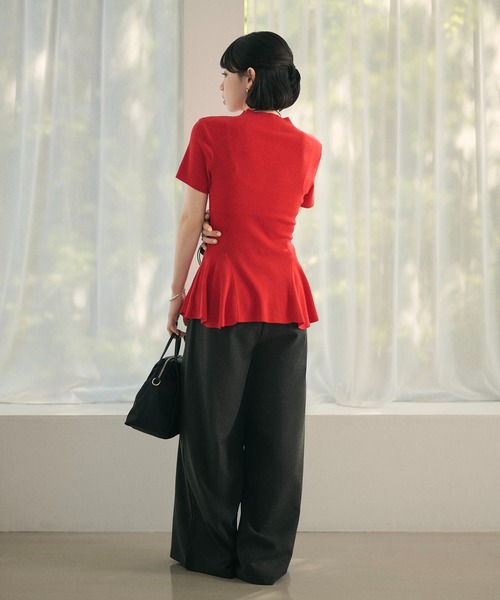 Drumohr 赤 クルーネック ニット 半袖【最終お値下げ】 タートルネック ニット セーター bottle neck peplum knit tops