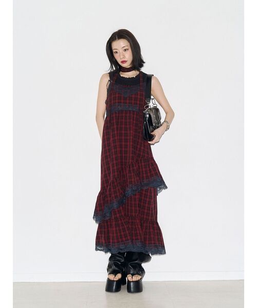 ワンピース レースドッキングアシメヘムキャミワンピースの画像