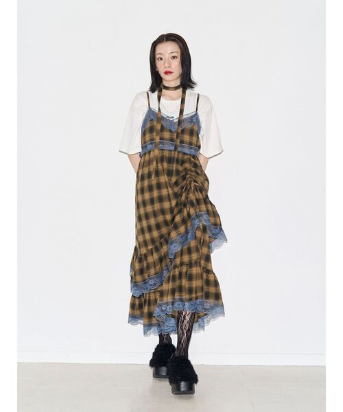 ワンピース レースドッキングアシメヘムキャミワンピースの画像