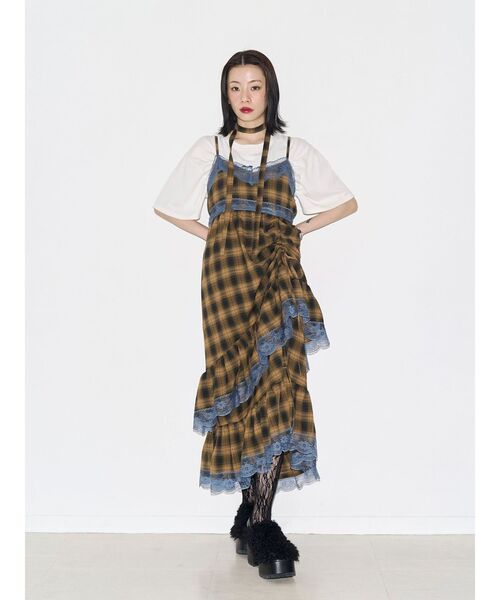 ワンピース レースドッキングアシメヘムキャミワンピースの画像
